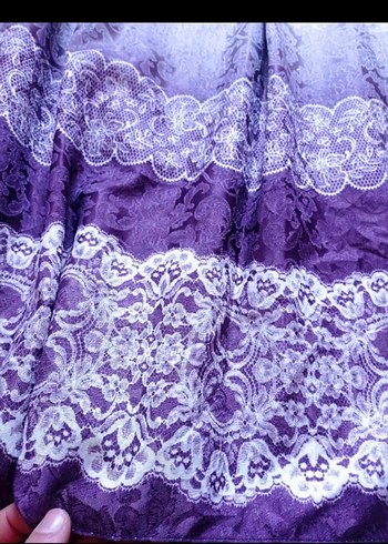 Mor Dantel Detaylı Uzun Kadın Etek - Görsel 3