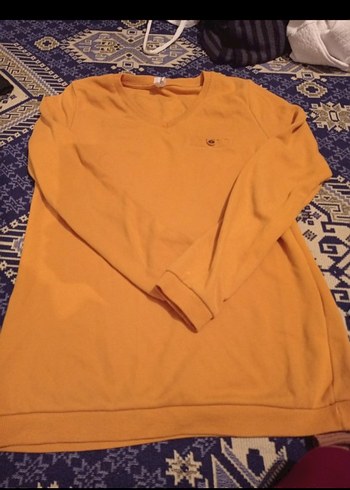 Sarı Kadın Pamuklu Uzun Kollu Salaş Kazak - Görsel 2