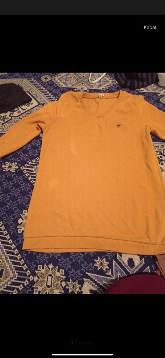 Sarı Kadın Pamuklu Uzun Kollu Salaş Kazak - Görsel 3