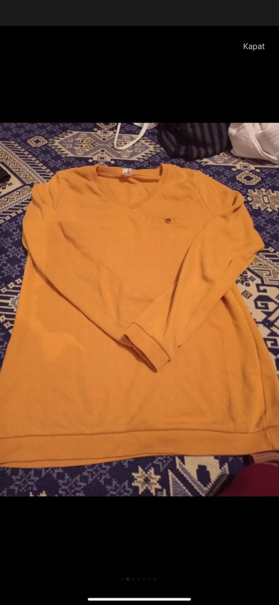 Sarı Kadın Pamuklu Uzun Kollu Salaş Kazak - Görsel 2