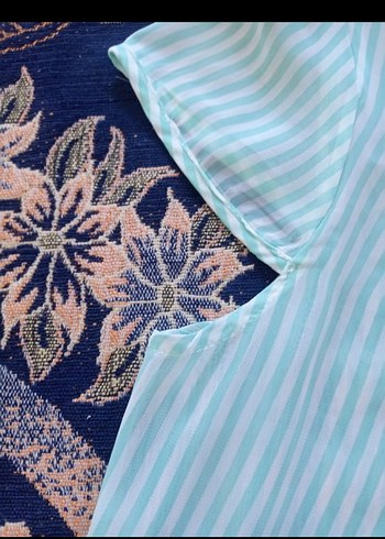 Mavi Pliseli Keten Hamile Bluzu - Görsel 3