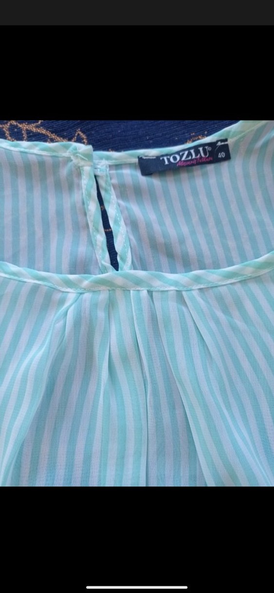 Mavi Pliseli Keten Hamile Bluzu - Görsel 2