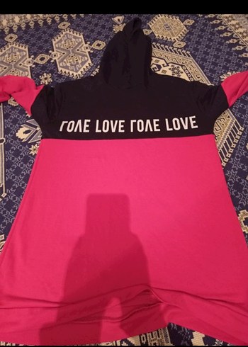 Kadın Pembe Kapüşonlu Uzun Sweatshirt - Görsel 2