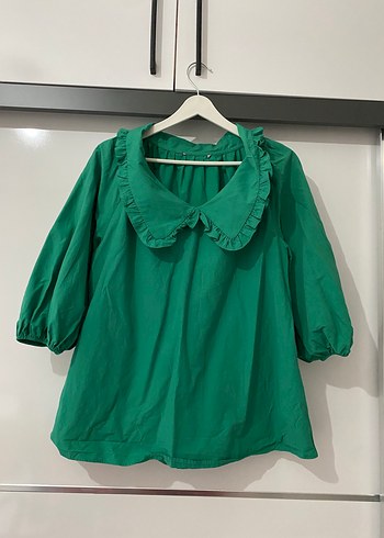 Mango Romantik Yesil Firfirli Bluz