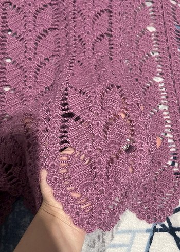 Uzun Mor Örgü Bohem Yelek - Görsel 3