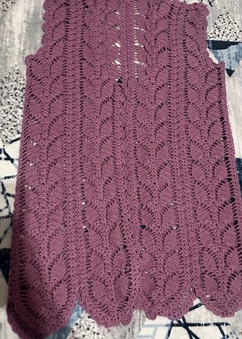 Uzun Mor Örgü Bohem Yelek - Görsel 2