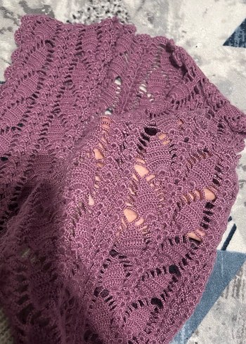 Uzun Mor Örgü Bohem Yelek - Görsel 5