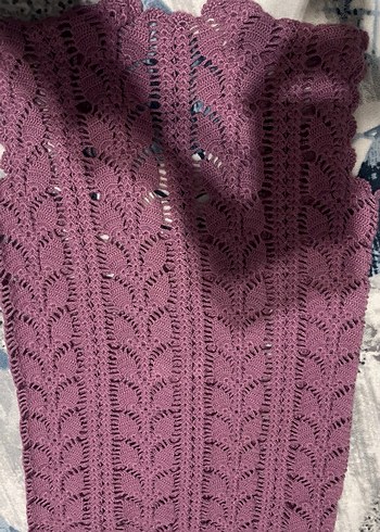 Uzun Mor Örgü Bohem Yelek - Görsel 4