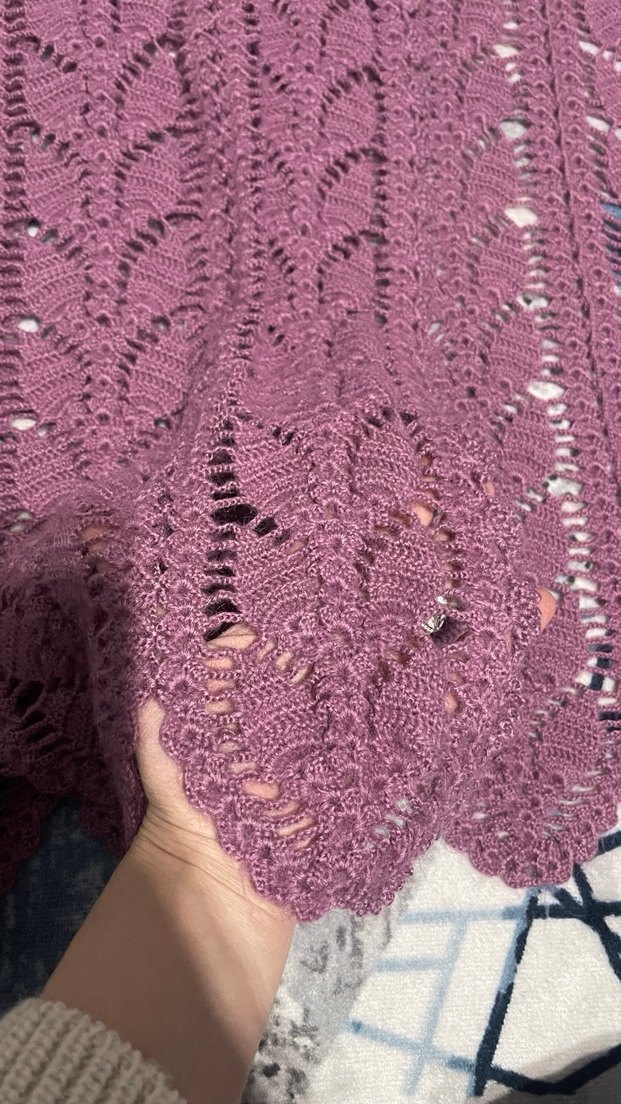 Uzun Mor Örgü Bohem Yelek - Görsel 3