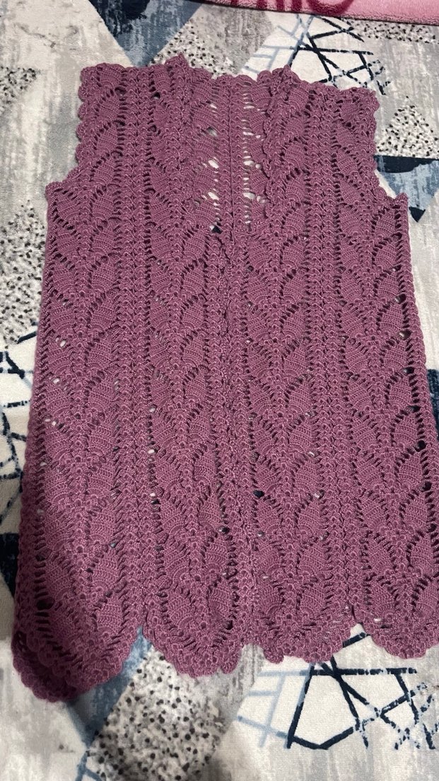 Uzun Mor Örgü Bohem Yelek - Görsel 2