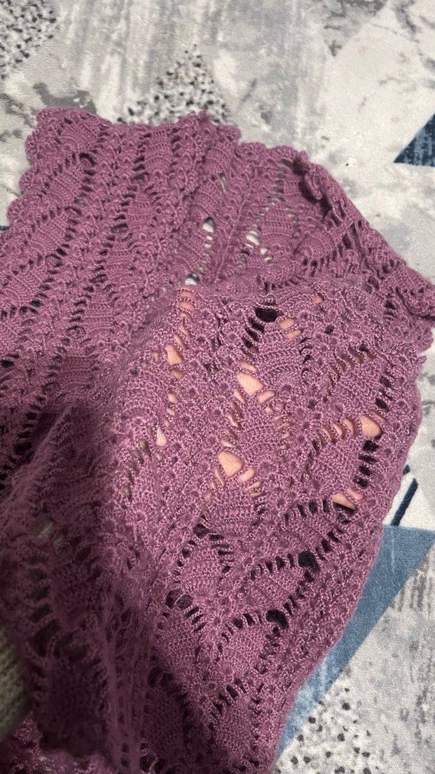 Uzun Mor Örgü Bohem Yelek - Görsel 5