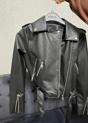 Siyah Deri Biker Ceket Kadın - Görsel 2