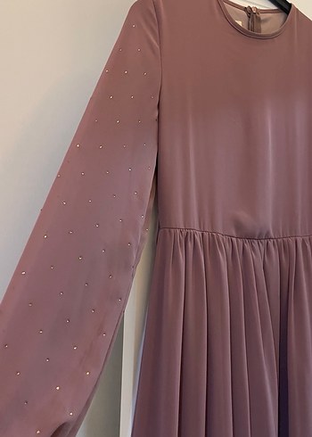 Kadın Uzun Bej Drapeli Elbise - Görsel 2