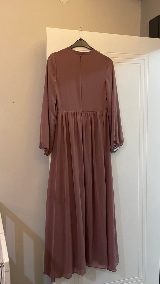 Kadın Uzun Bej Drapeli Elbise - Görsel 3