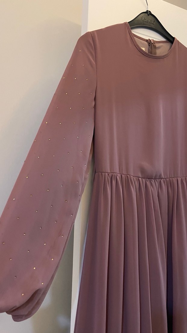 Kadın Uzun Bej Drapeli Elbise - Görsel 2