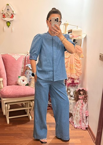 Diğer İslemeli Mavi Denim Tensel Takim