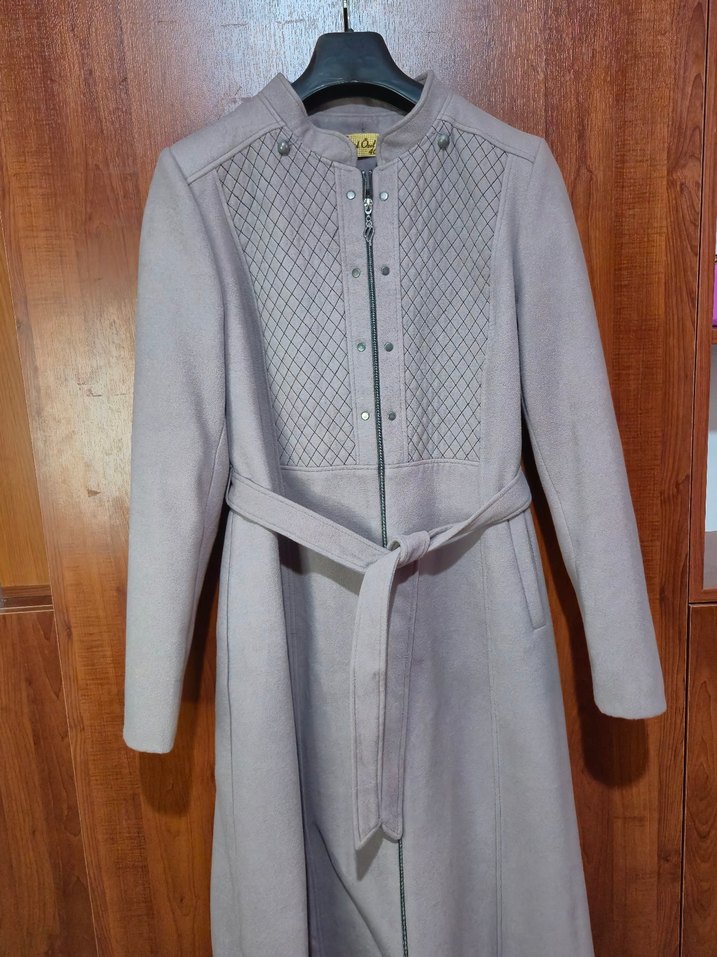 Kadın Bej Nakışlı Kemerli Uzun pardüse - Görsel 4