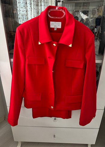 Zara Kadin Kirmizi Dugmeli Midi Blazer Ceket Takim