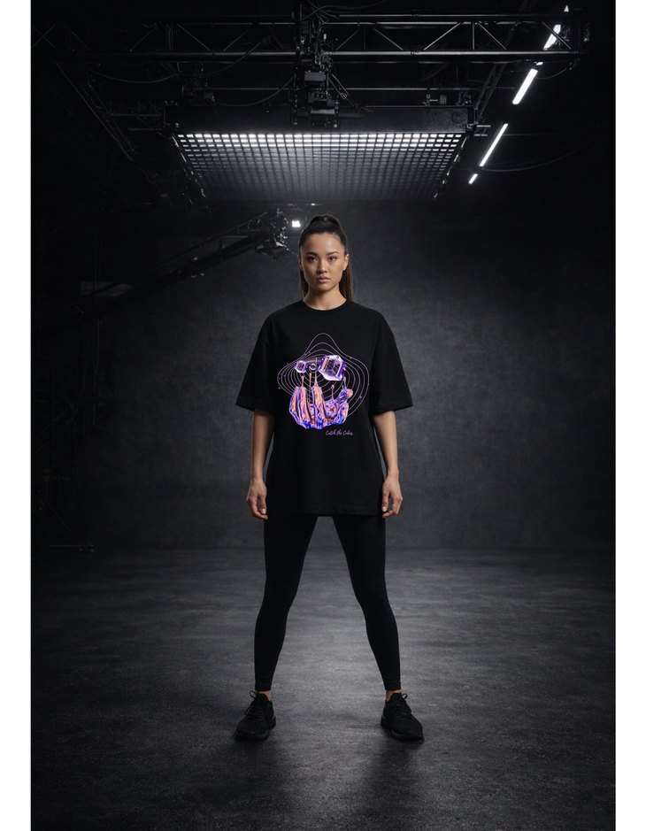 SİYAH UNISEX BASKILI OWERSİZE TİŞÖRT - Görsel 3