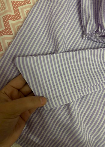 Gri Çizgili Pamuklu Kadın Gömlek - Görsel 3