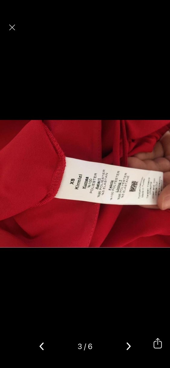 Kırmızı Uzun V Yaka Drapeli Elbise - Görsel 3