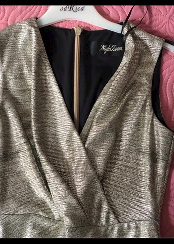 V Yaka Drapeli Uzun Kadın Abiye Elbise - Görsel 2