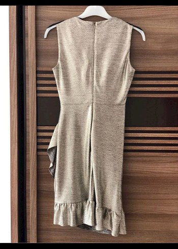 V Yaka Drapeli Uzun Kadın Abiye Elbise - Görsel 3