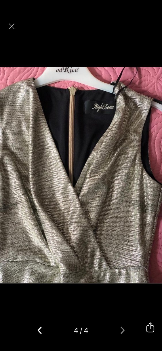 V Yaka Drapeli Uzun Kadın Abiye Elbise - Görsel 2