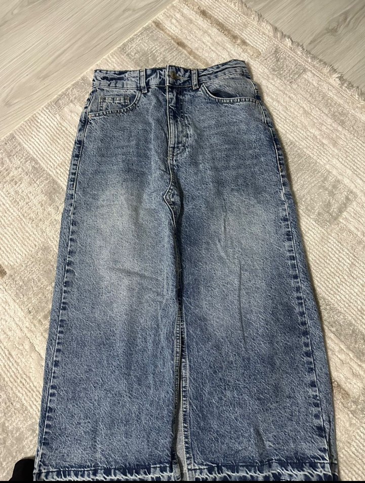 Kadın Gri Mavi Midi Bol Kesim Kot etek - Görsel 2