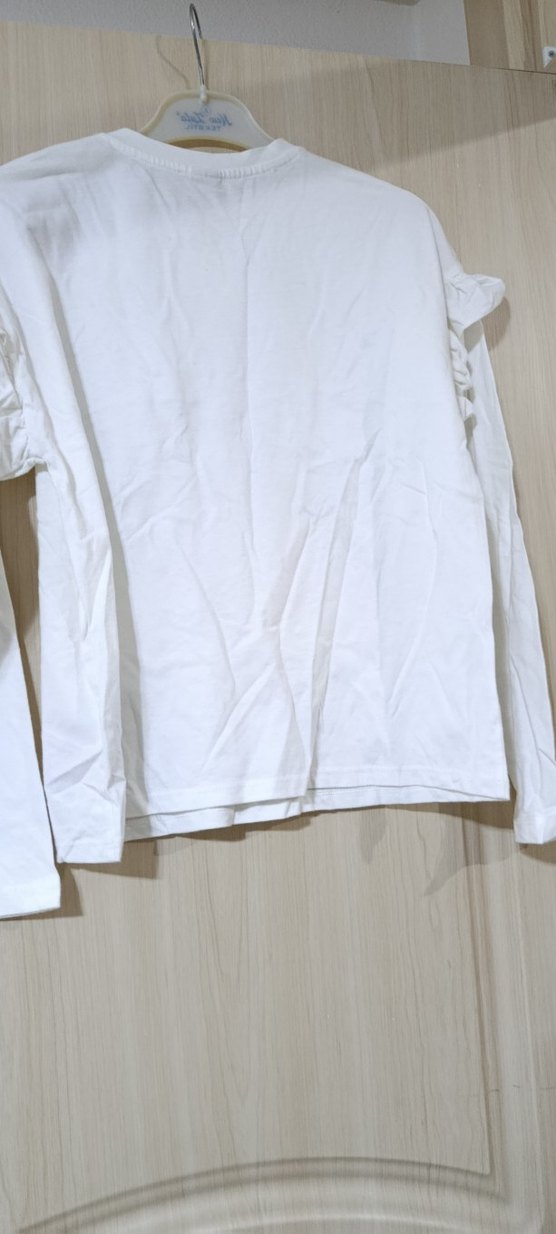 Kız Çocuk Beyaz Uzun Kollu Baskılı Tişört - Görsel 4