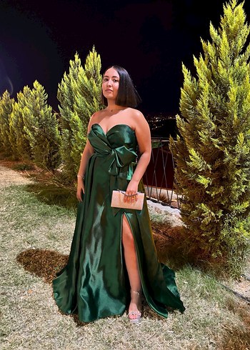 Parlak Haki Straplez Uzun Abiye Elbise - Görsel 2