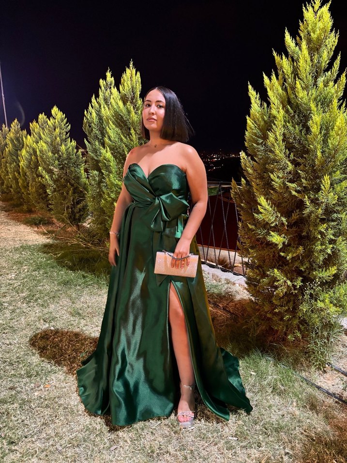 Parlak Haki Straplez Uzun Abiye Elbise - Görsel 2