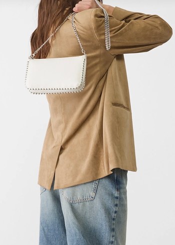 Minimalist Beyaz Süet Kemerli Kadın Çanta - Görsel 2