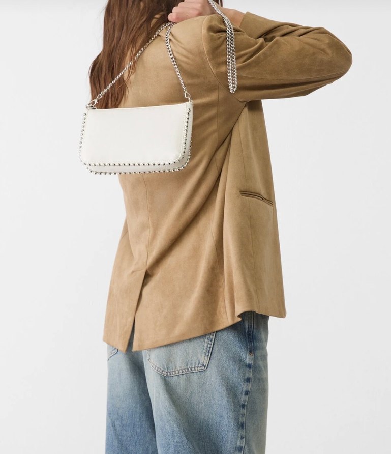 Minimalist Beyaz Süet Kemerli Kadın Çanta - Görsel 2