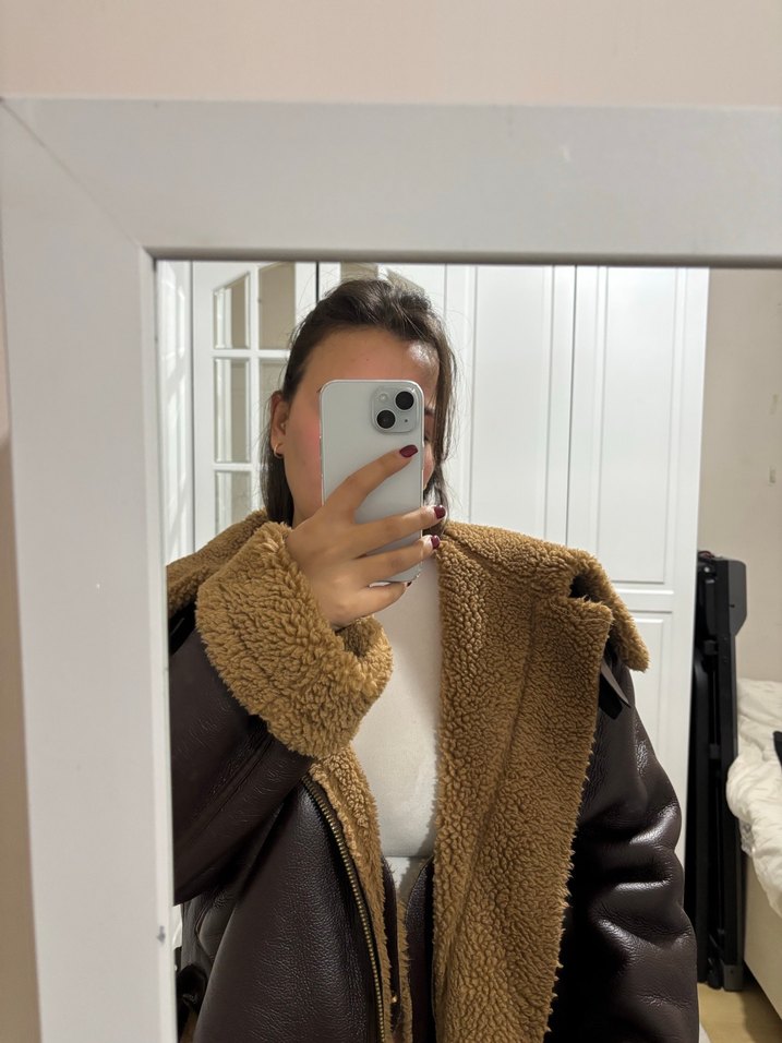 Kahverengi Kürklü Deri Kadın Ceket - Görsel 5