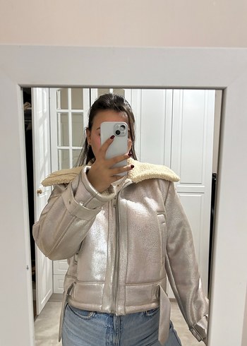 Gri Metalik Kürklü Kadın Kışlık Ceket - Görsel 2