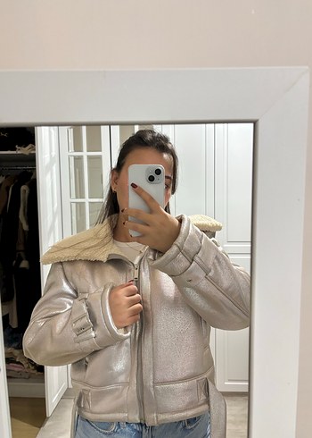 Gri Metalik Kürklü Kadın Kışlık Ceket - Görsel 3