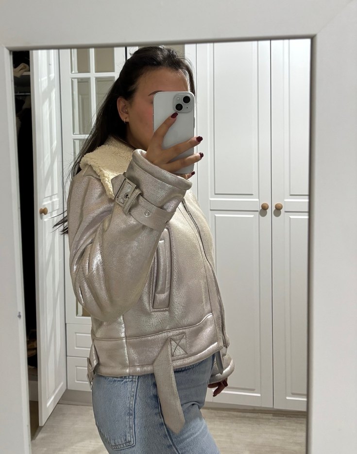 Gri Metalik Kürklü Kadın Kışlık Ceket - Görsel 4