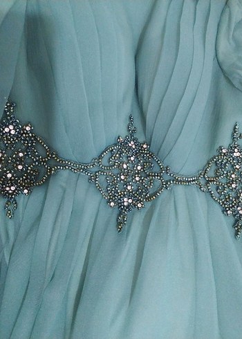 Yeşil Uzun Kollu Drapeli Abiye Elbise - Görsel 3