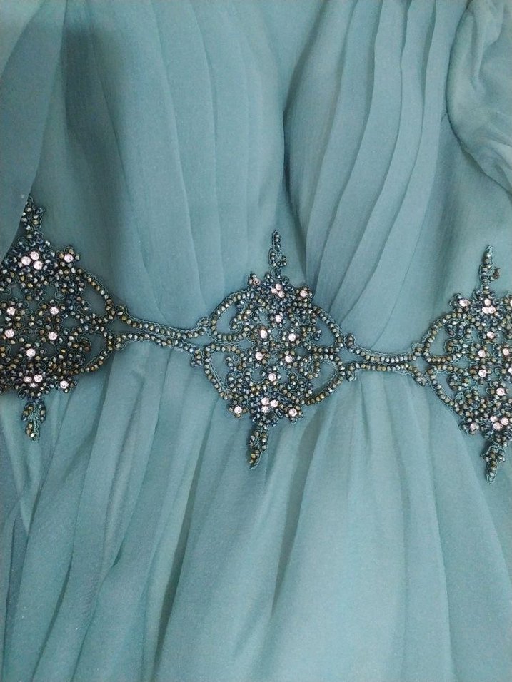 Yeşil Uzun Kollu Drapeli Abiye Elbise - Görsel 3