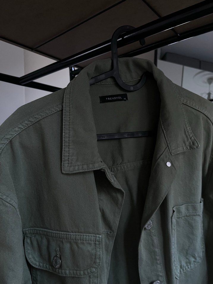 Düğmeli Yeşil Denim Kadın Ceket - Görsel 3