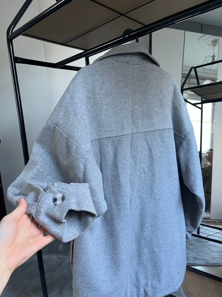 Gri Düğmeli Midi Kadın Kaban - Görsel 3