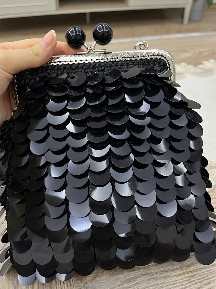 Siyah Payetli Zincir Askılı Kadın Çanta - Görsel 4