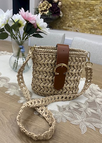 Bej Örgü Kadın Çanta Kemer Detaylı - Görsel 3