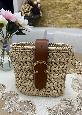 Bej Örgü Kadın Çanta Kemer Detaylı - Görsel 2