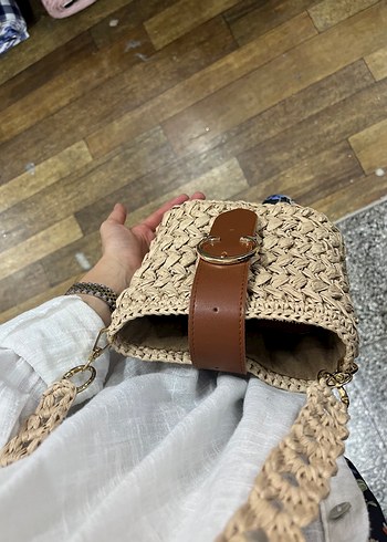 Bej Örgü Kadın Çanta Kemer Detaylı - Görsel 4