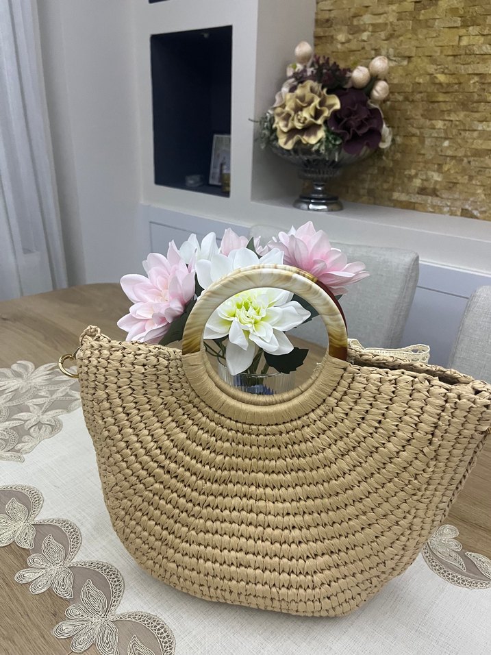 Dantel Detaylı Bej Örgü Kadın Çanta - Görsel 2