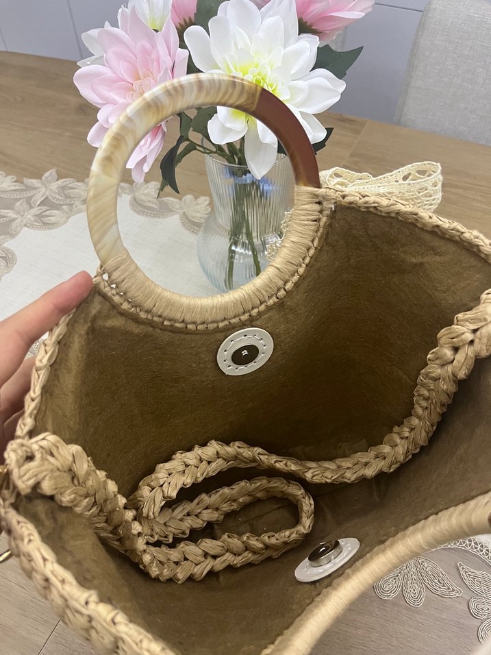 Dantel Detaylı Bej Örgü Kadın Çanta - Görsel 3