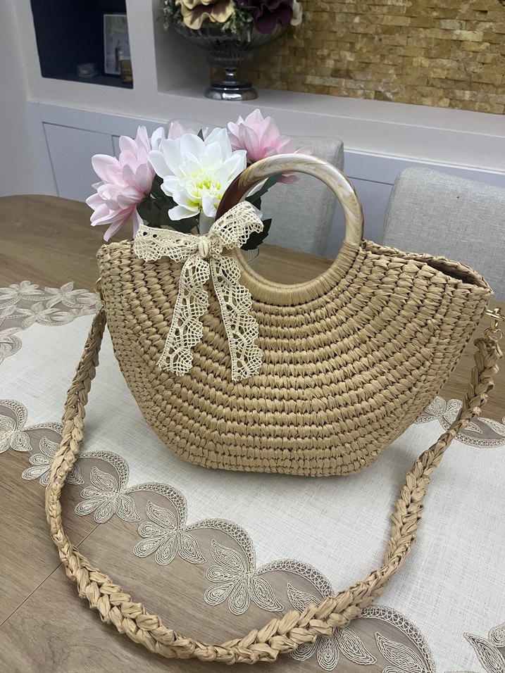 Dantel Detaylı Bej Örgü Kadın Çanta - Görsel 4