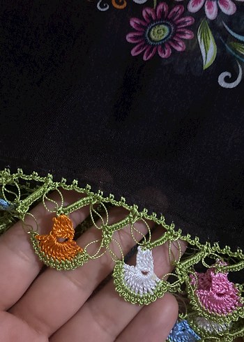 Dantel Detaylı Çok Renkli Bohem Kadın Fular - Görsel 2